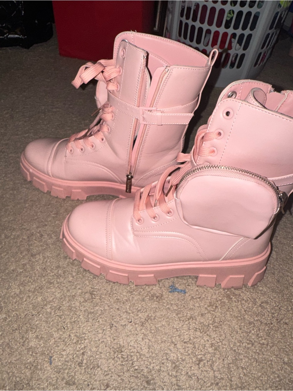 Cape Robbin Pink Lace-Up Combat Boots with Side Pocket